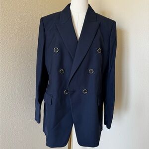 Banana Republic Navy Double-Breasted Wool Blazer – Size 14 (NWT)